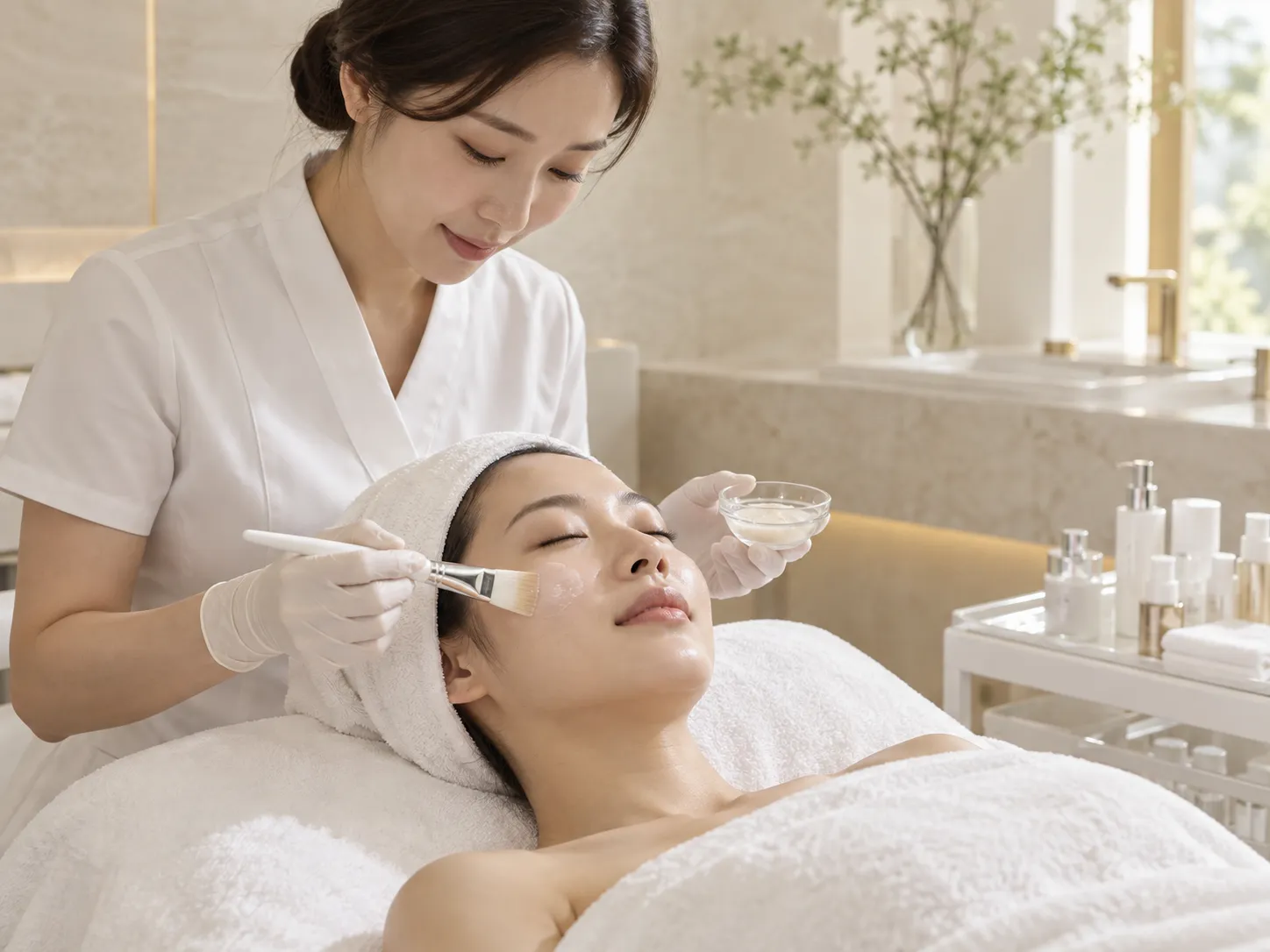 Soin du visage réalisé par une professionnelle en institut